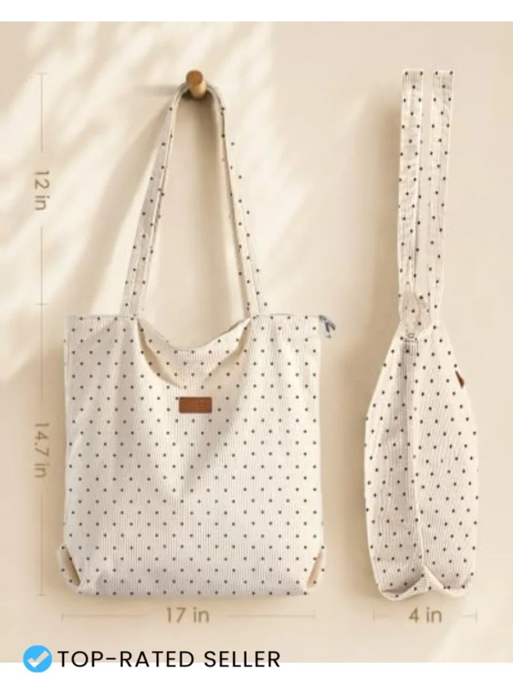 Corduroy Tote Bag with Zipper Large Capacity Shoulder Bag